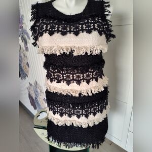 Unique Fringed Boston Proper Elegant Sheath Dress Size 14 Lined New Tags